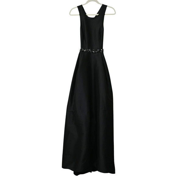 Monique Lhuillier Beaded Gown Size 8 Black Sleeveless Back Cutout Criss Cross - Picture 1 of 6